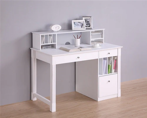 48" Solid Wood Desk with Optional Hutch in White - Image 3