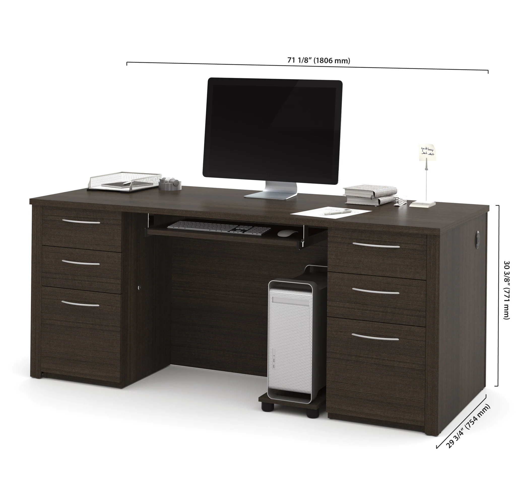71" Double Pedestal Executive Desk in Dark Chocolate - Image 3