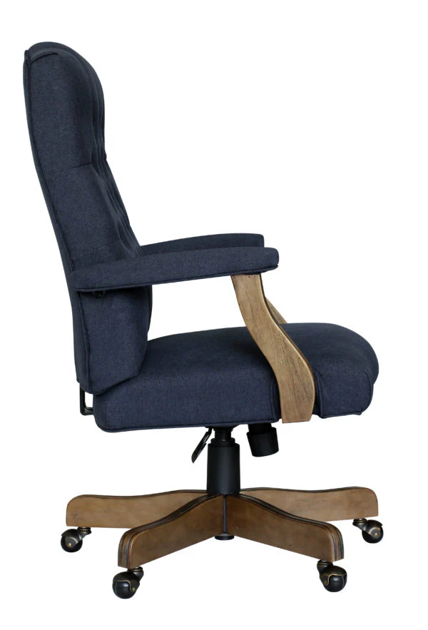 Elegant Blue Denim & Driftwood Button-Tufted Office Chair - Image 3