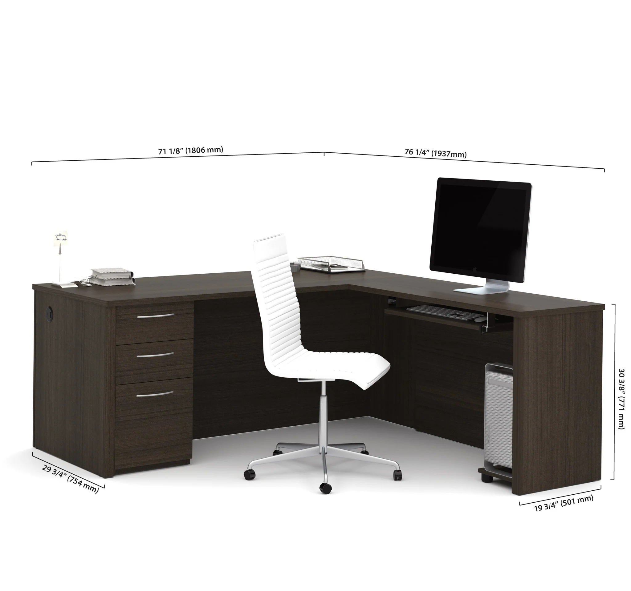 Modern 71" x 76" L-shaped Desk in Dark Chocolate Finish - Image 4