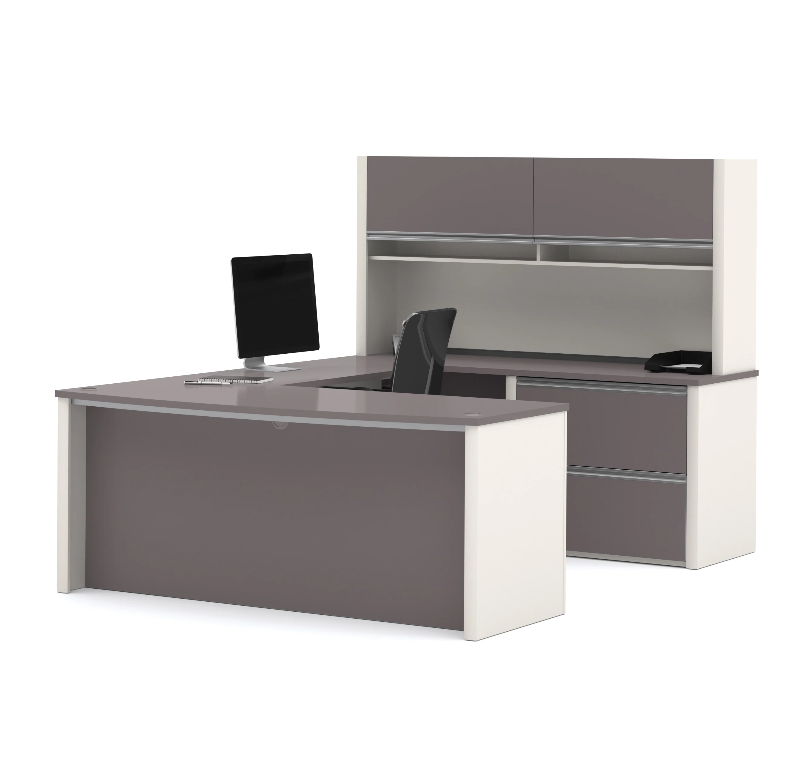 U-shaped Desk with Hutch in Slate & Sandstone - Image 3