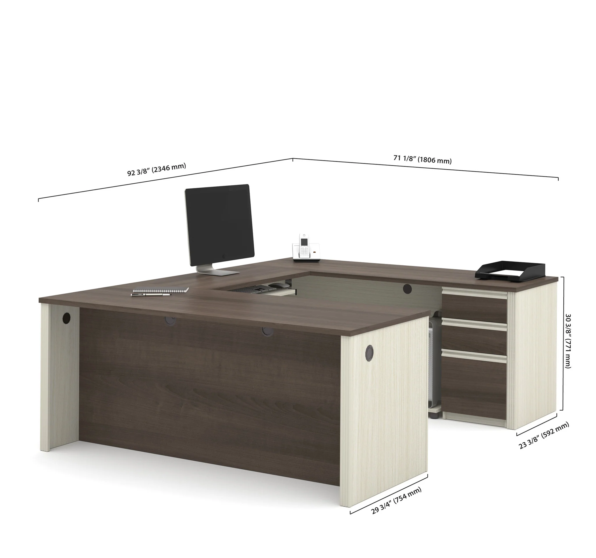 White Chocolate & Antigua Premium U-shaped Desk - Image 4