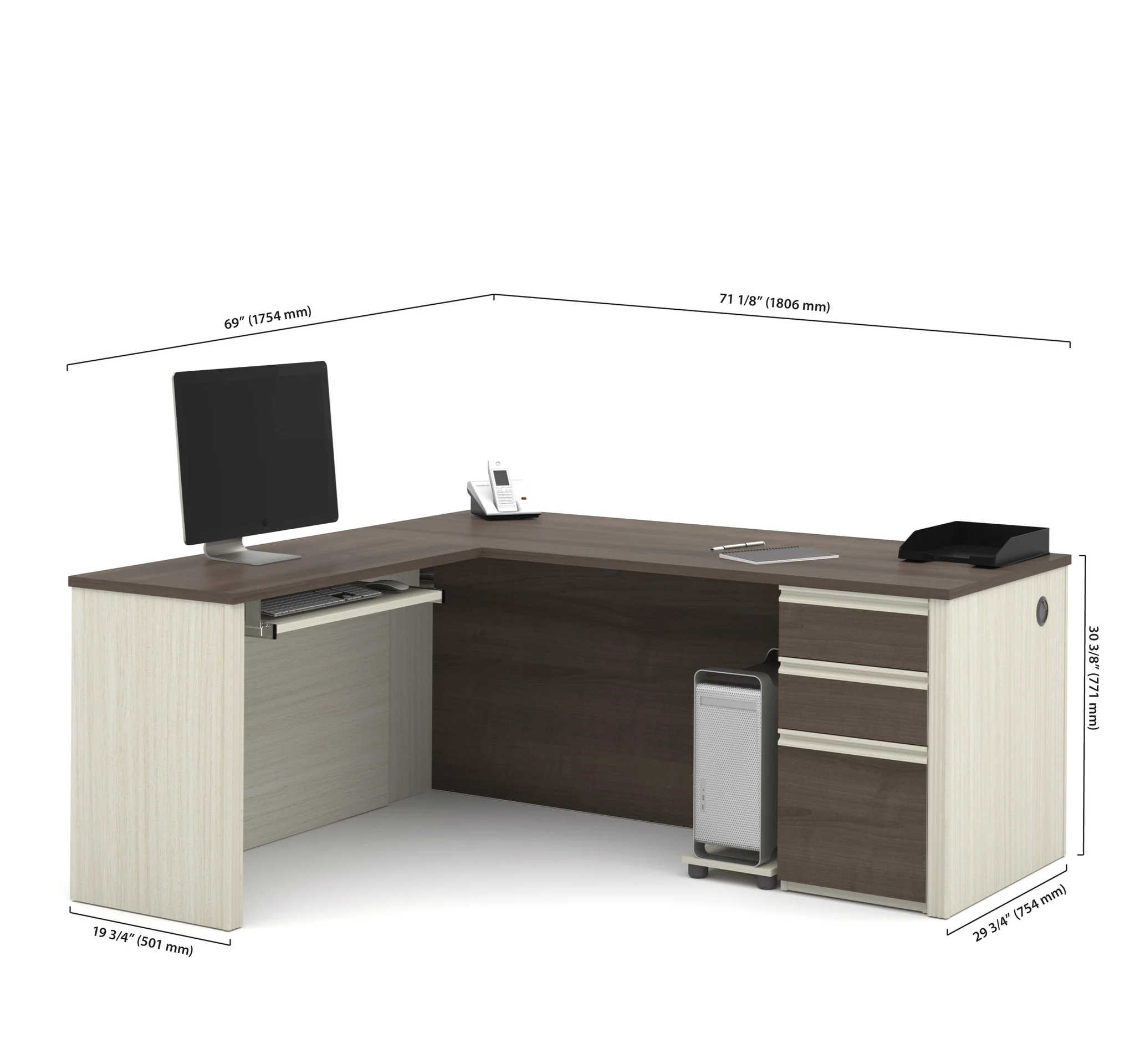 White Chocolate & Antigua Premium L-shaped Desk - Image 4